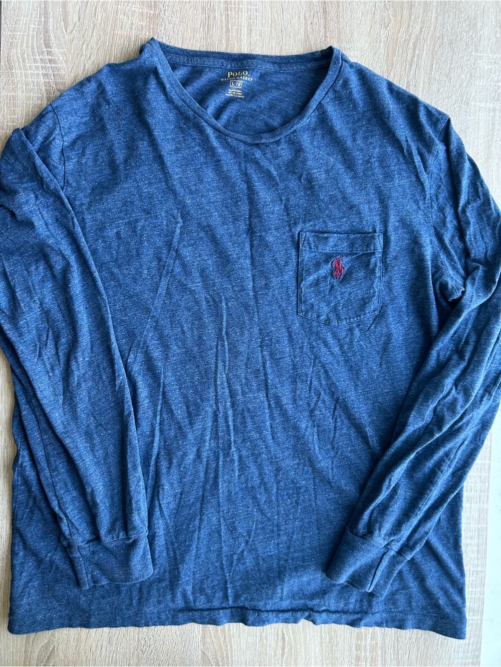 Polo by Ralph Lauren Heather Navy Long Sleeve Pocket Tee with Red Pony